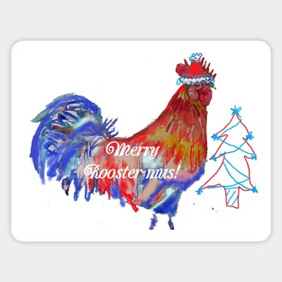 Merry Christmas Rooster Watercolor Painting Sticker